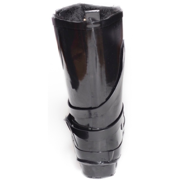 Women Rain Boots Black Faux Fur Rubber Rain Boots RB-2414 - Picture 2 of 4